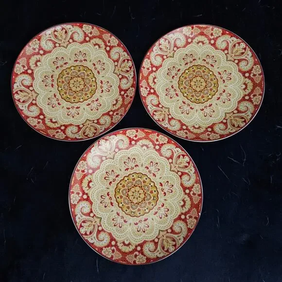 222 Fifth Lyria Saffron 6.5" Bread & Butter Plates Set of 3 Red Yellow - Picture 6 of 7